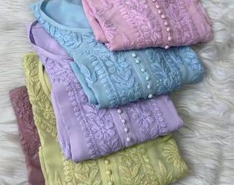 Handmade Chikankari Kurta: Viscose Georgette, Lucknowi Embroidery