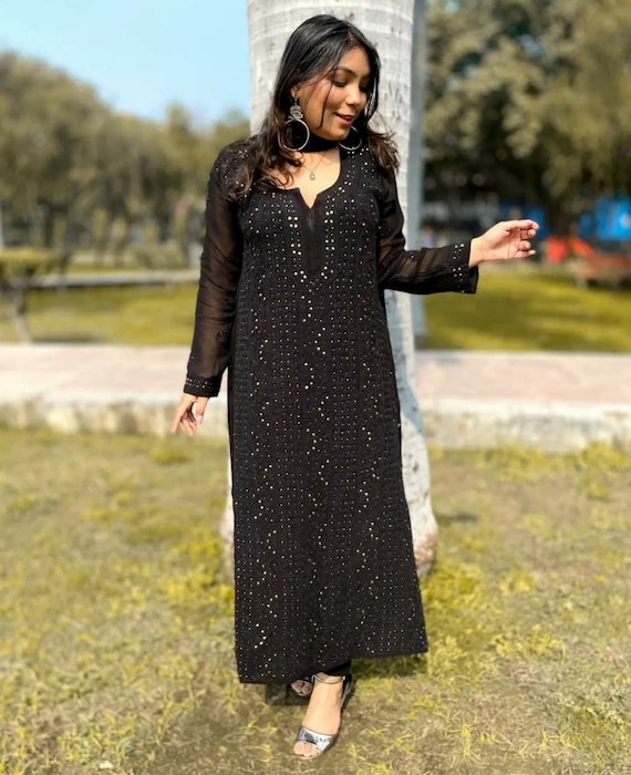 Buy Black Georgette Chikankari Casual Wear Kurti Online From Surat  Wholesale Shop.