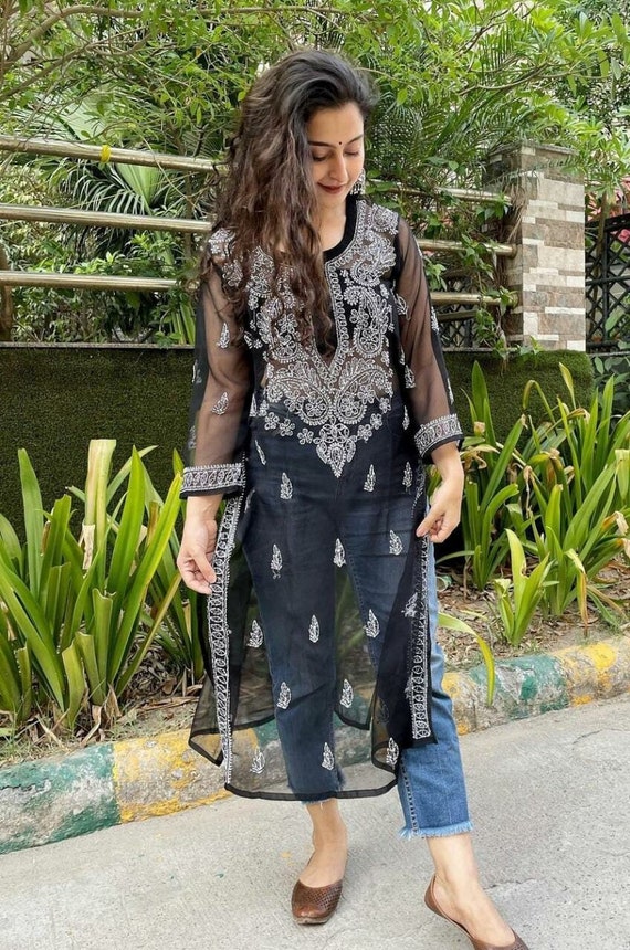 Kurtas | Black Chikankari kurti | Freeup