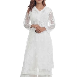 Sharara libre y Chikankari Kurta blanco interior Ropa étnica Lucknowi Chikan Kurta /Chikankari Kurta/ Chikan Shirt Top/Ethnic Dress set