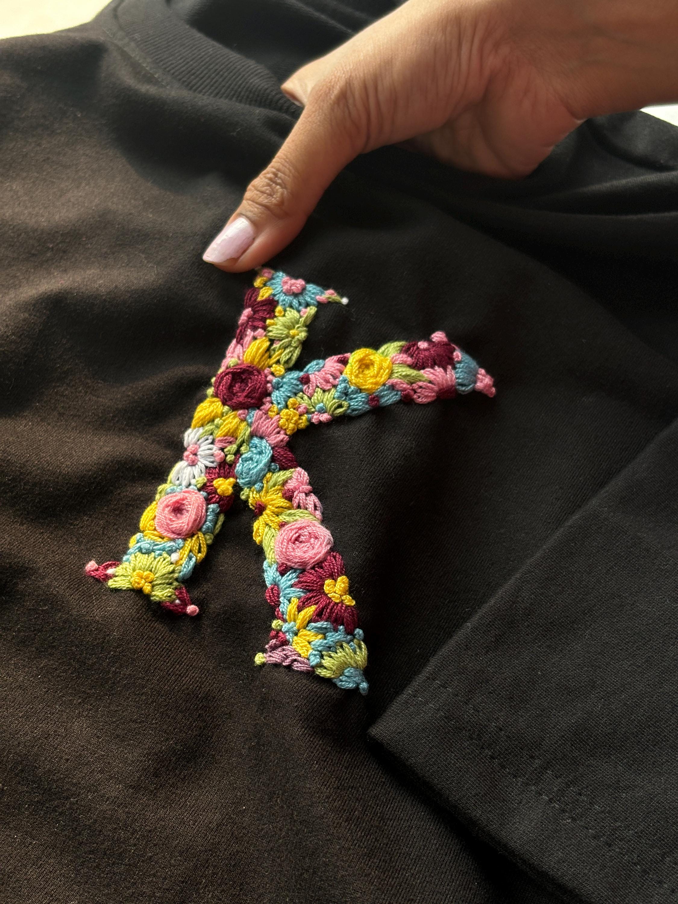 Hand Embroidered Initial T-shirt, Custom Floral Letter, Unisex