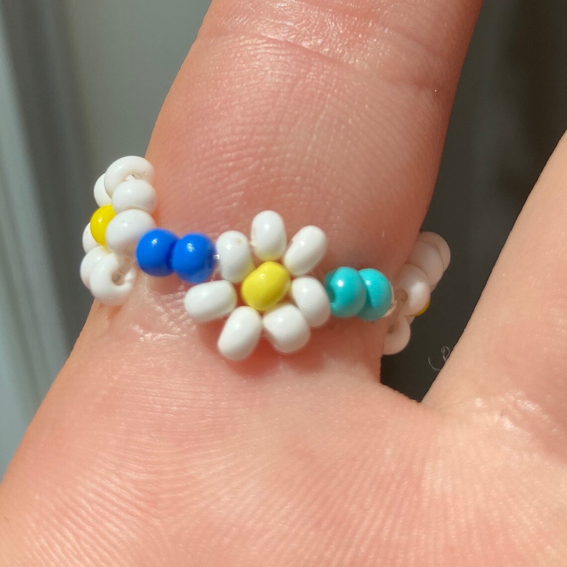 Beaded daisy chain ring Etsy