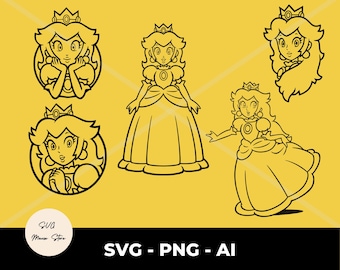 Paquete SVG de la Princesa Peach: Archivos de corte de Super Mario (Descarga digital)