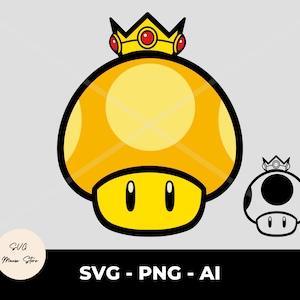 Digitaler goldener Pilz-Svg-Png, Krone-Svg-Dateien, Super Mario SVG, Cricut Cut Datei, Mario Pilzreich, Instant Download