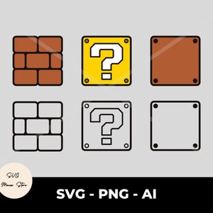 Mario Box Pack, Blocco interrogativo, Mattone, file svg a strati, png, Download digitale, File Super Mario SVG per Cricut Cut, Macchine da taglio