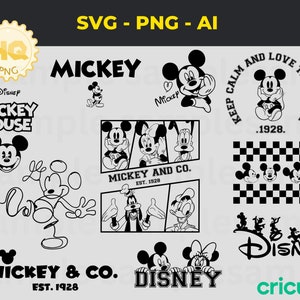 Magique Mickeyy Mega Bundle SVG PNG, numérique 10 souris dessin animé svg, Cricut, voyage en famille svg, anniversaire personnaliser cadeau svg, téléchargement immédiat