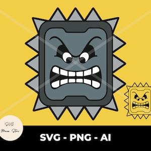Digital Thwomp svg Super Mario Charakter, Grauer Steinblock svg-Dateien, Png, digitaler Download, Cricut Cut Datei, Sofort Download