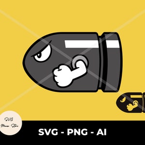 Bullet Bill SVG, Rakete png, Super Mario SVG für Cricut Cut Datei, digitaler Download