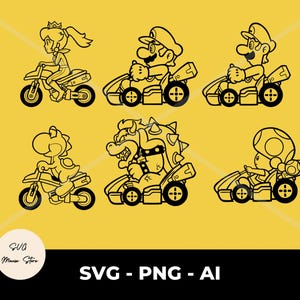Super Kart svg, 6 Super Mario svg Pack, Gliederung, png, Digital Download, Super Mario Brothers SVG für Cricut Cut Datei, Instant Download