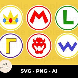 ロゴ マリオ パック、スーパー マリオ バンドル svg ファイル、デジタル ダウンロード、クリカット カット ファイル、カッティング マシン