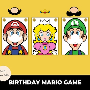 Pin the Moustache on Mario Bundle - Atividade de jogo de festa de pêssego - Jogo de festa interativo para impressão para crianças - Diversão de aniversário - Download instantâneo
