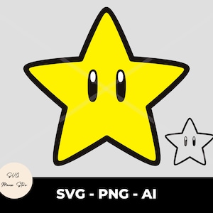 Super Star svg png, Mario Bros geschichtete svg Dateien, Gelber Super Mario Stern Charakter svg, Instant Download