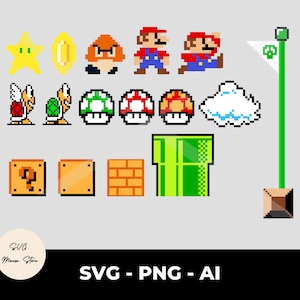 Retro Mario SVG Bundle: 16 Schnittdateien (Digitaler Download)