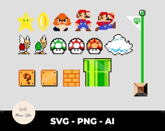 Retro Mario SVG Bundle: 16 Layered Cut Files (Digital Download)