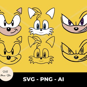 Sonic, Knuckles, Tails Gesicht Layered SVG - Instant Download Schnitt Dateien für Silhouette, Cricut & Crafting - Sonic Game Designs