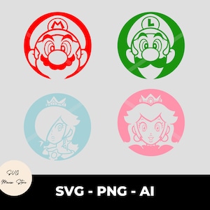 Digitales Super Mario Gesicht Bundle SVG, 4 Silhouette Png-Dateien, Mario Bros Gesichter SVG für Cricut Cut Datei, sofortiger Download