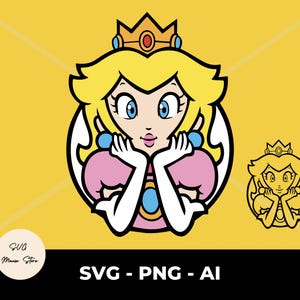 Svg princesse, Super Mario, fichiers svg en couches, téléchargement numérique, pour fichier de coupe Cricut, machines de découpe, Silhouette, png, téléchargement immédiat