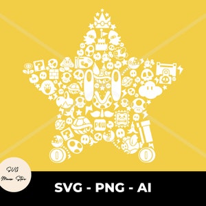 Numérique Super Star SVG, Super Mario SVG, fichier de coupe Cricut, conception de T-shirt en mosaïque, téléchargement immédiat