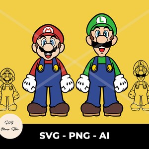Digital Mario und Luigi Brothers svg, Super Mario SVG für Cricut-Schnitt-Datei, Schneidemaschinen, png, Super Mario Bros, Instant Download