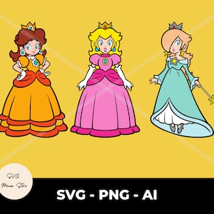 Pack Princesses svg, fichiers superposés, pêche, Rosalina, Daisy, téléchargement numérique, Super Mario SVG pour fichier de coupe Cricut, machines de découpe