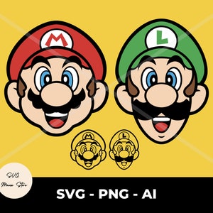 Pacote de cabeças de Mario e Luigi bros, 2 arquivos em camadas, Download digital, Super Mario SVG para arquivo de corte Cricut, Máquinas de corte, Silhouette,