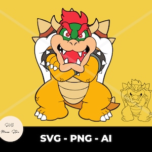 Archivo digital Bowser Svg, archivo de corte vectorial de monstruo, Svg de Super Mario, Rey de los Koopas PNG, archivo de corte Cricut, descarga instantánea