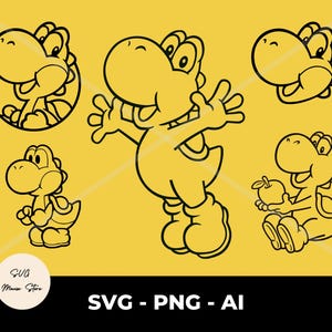 Digital Yoshi SVG Outline Pack, Super Mario svg files, Cricut Cut file, Instant Download