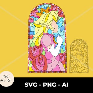 Digitale Prinzessin Peach png, Pfirsich Buntglasfenster SVG, Mario Layered svg-Dateien, Instant Download, Für Cricut Cut Datei, Silhouette