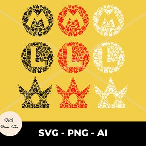 Super Mario Brothers SVG-Logo, digitaler Download, Super Mario SVG für Cricut Cut Datei, Prinzessin Peach und Luigi