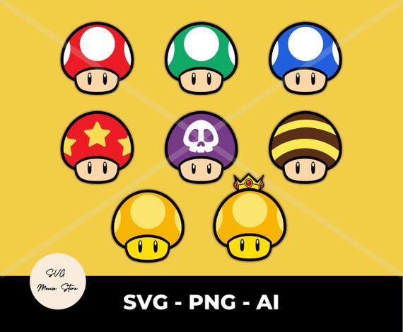 スーパーマリオ キノコ SVG パック: レトロゲーム グラフィック