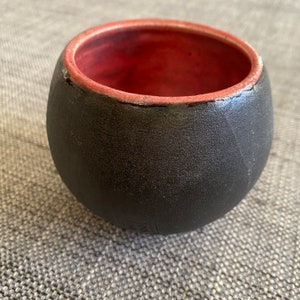 One Small Lava Charcoal and Red Bowl, Perfect for Jewlery, Keys, small Plants, Cactus, Coins, Imperfect, Handmade