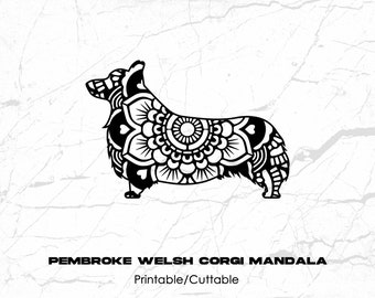 Pembroke Welsh Corgi Mandala Printable/Cuttable - File Types .eps, .pdf, .jpg, .png, .svg .dfx