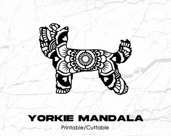 Yorkie Mandala Printable/Cuttable - File Types .eps, .pdf, .jpg, .png, .svg .dfx