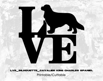 Lve_Silhouette_Cavalier King Charles Spaniel - Printable/Cuttable - File Types .eps, .pdf, .jpg, .png, .svg .dfx