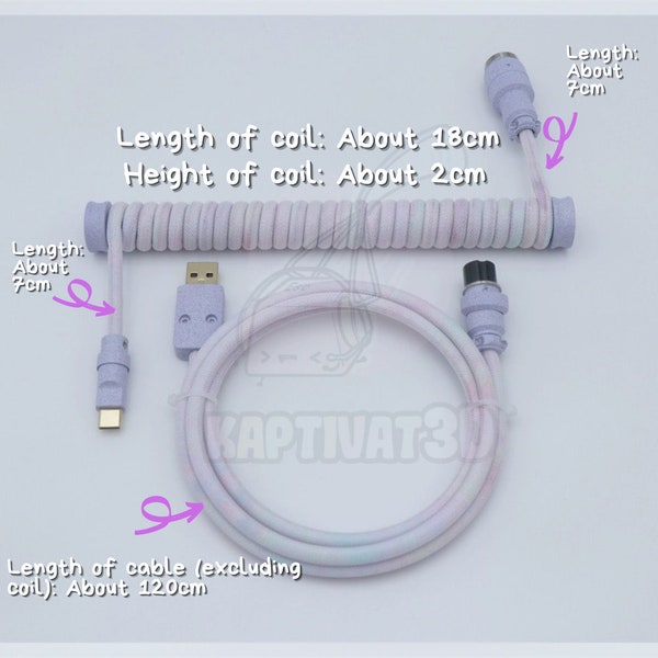 Dreamy Pastel Purple Keyboard Cable Coiled Mechanical Keyboard Cable Gifts for her Gifts for him Keyboard cable coiled USB Cables Aviator