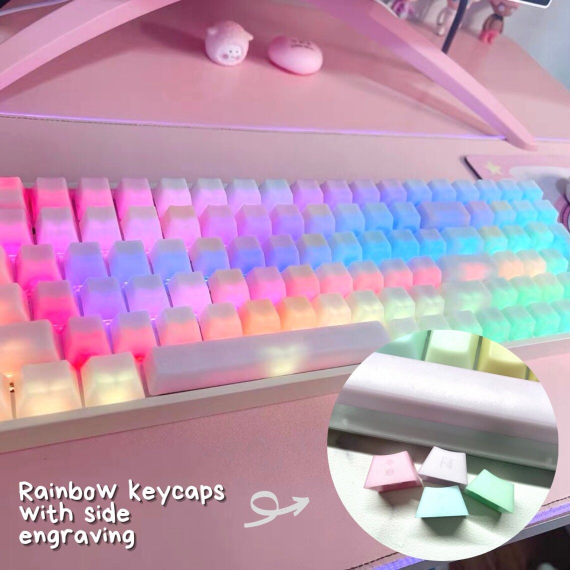 Side Engraving Rainbow Pom Jelly Keycaps Pudding Keycaps Etsy