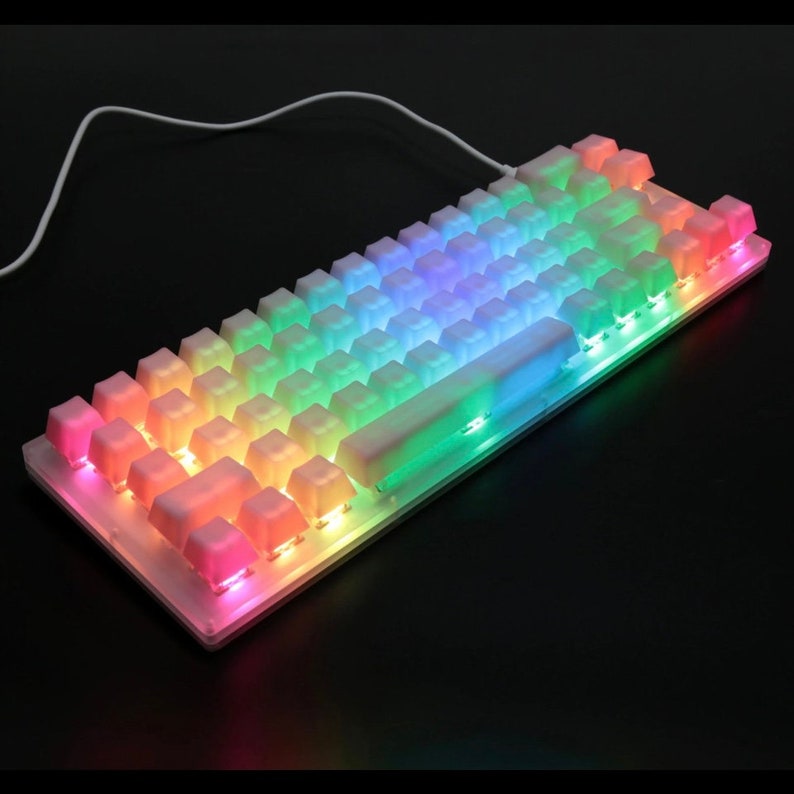 Side Printed White Pom Jelly Keycaps Pudding Keycaps Pastel Keycaps Set