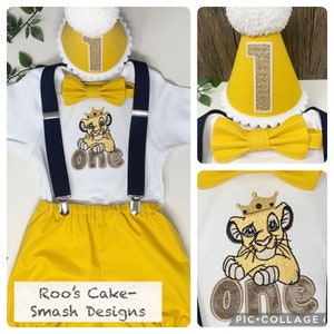 Disney Lion King Simba Mustard Yellow Boy's 1st Birthday Cake Smash  Party Outfit Handmade 12-18 dickie bow bloomers shorts hat UK