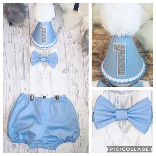 First Birthday Outfit Boy Cake Smash Baby Blue and Navy Outfit Etsy