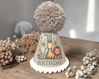 Safari Birthday Hat | First Birthday Keepsake | Neutral Baby Party Accessory