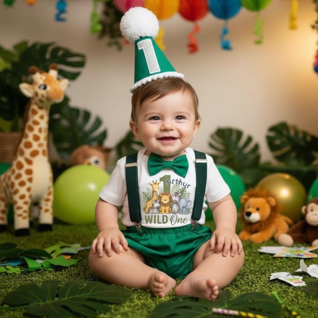 Wild One Jungle Birthday Outfit - Personalised Bodysuit & Handmade Set