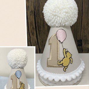 Winnie Pooh Bear Birthday Cake-Smash Party Hat Pom-Pom 1st 2nd 3rd 4th 5th Beautiful Baby Birthday Gift  Baby Girl Boy Unisex UK