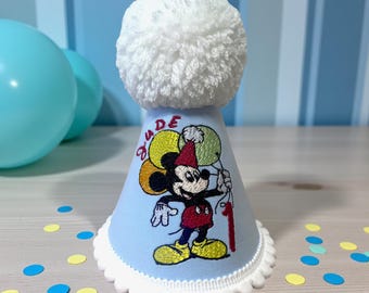 Blue Cartoon Mouse Birthday Hat – Embroidered Party Accessory