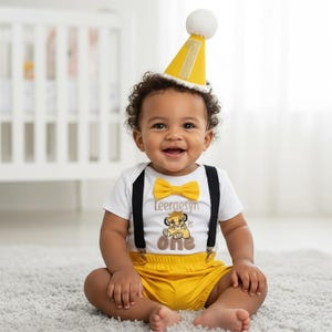 Personalised Jungle One Birthday Outfit – Baby Boy Cake Smash Set Yellow