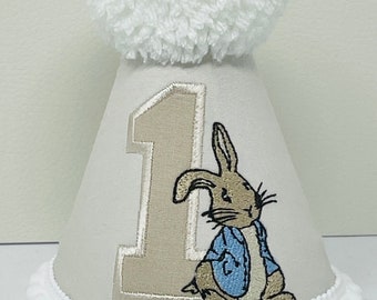 Baby Unisex Neutral Peter Rabbit Birthday Cake-Smash Party Hat Pom-Pom 1st 2nd 3rd 4th 5th Birthday gift keepsake UK