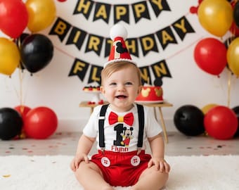 Cartoon Mouse Birthday Outfit – Personalised Red Cake Smash Set