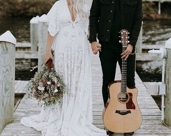 Robe bohème vintage en dentelle sur commande - Maternité, Mariage