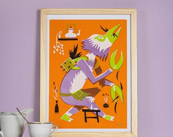 Kamikiri, japan, animal, sheet, silkscreen print, silkscreen print, Japanese character, illustration, DinA4, mythology, japan