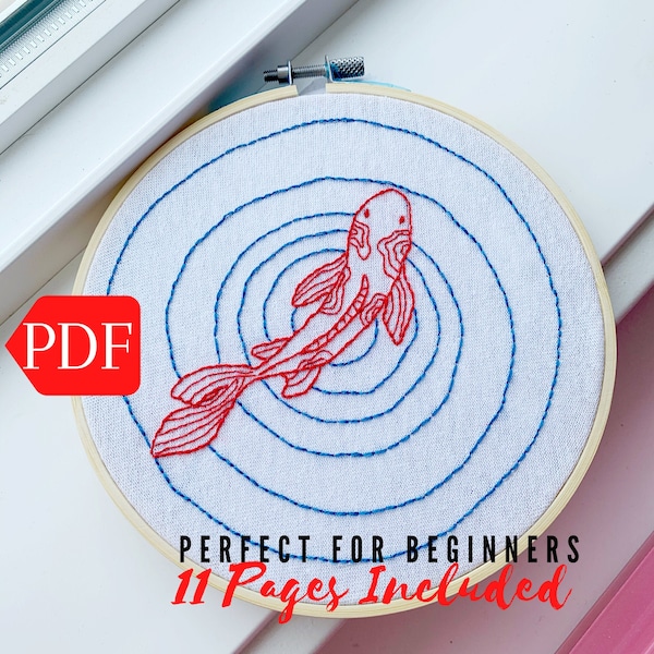 PDF Pattern| DIY Koi Fish Hand Embroidery Pattern Perfect for Beginners| Instant Download| Modern Needlework| Simple Embroidery