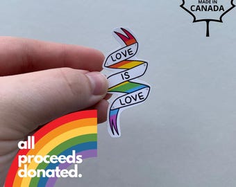 Love is Love LGBTQ+ Pride Die Cut Vinyl Sticker, 100% of Profits Donated, LGBTQ+ Activism Sticker, LGBTQ+ Ally Sticker, Water Bottle Sticker